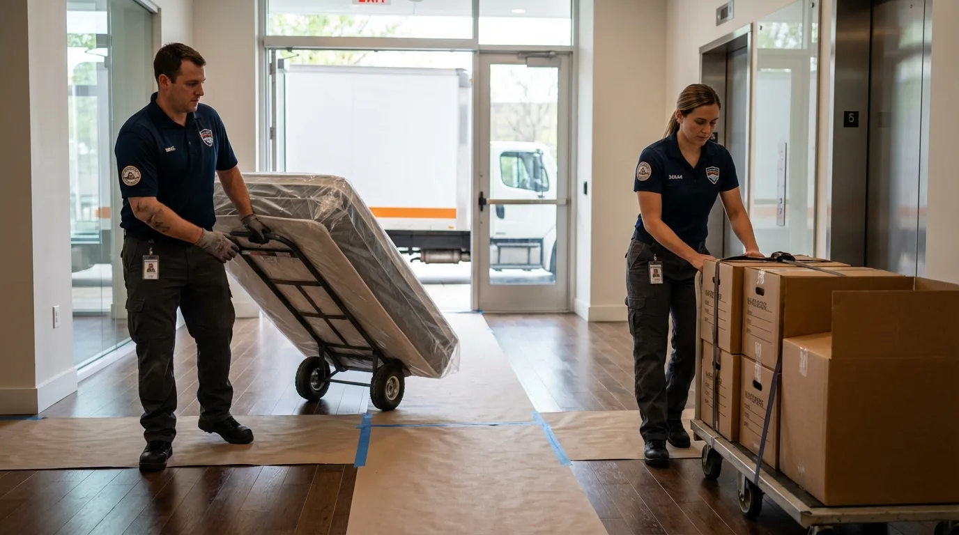 Professional apartment movers loading elevator in Steamboat Springs, CO