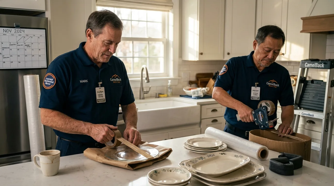 Professional crew packing kitchen dishware in Steamboat Springs, CO